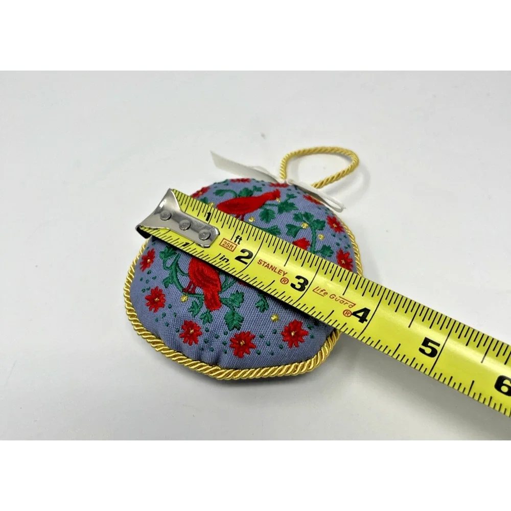 Christmastide Embroidered Cardinal Ornament Intricate Detail Gold Thread Hanger